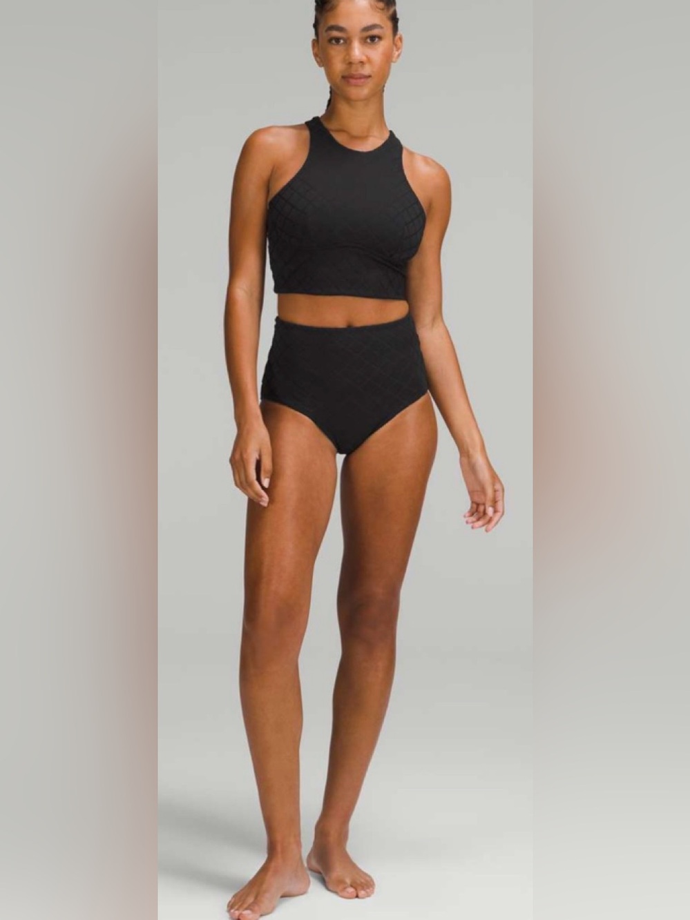 New Lululemon Diamond Grid Swim Top *C/D Cup Black Size 6